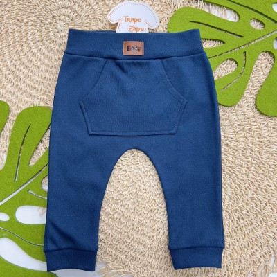 Conj. Body Cool Car Manga Longa e Calça - Marinho e Off White